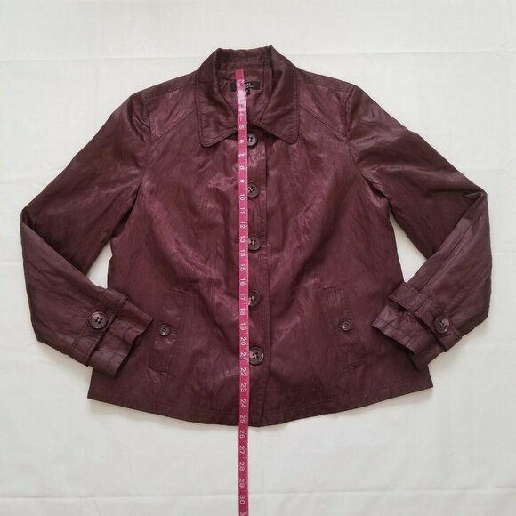 Tribal Women’s Long Sleeve Lined Burgundy Button-Up Coat Jacket Size 12 - Picture 10 of 15